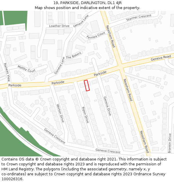 19, PARKSIDE, DARLINGTON, DL1 4JR: Location map and indicative extent of plot