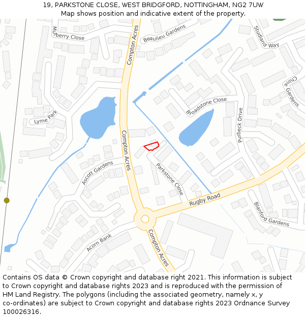 19, PARKSTONE CLOSE, WEST BRIDGFORD, NOTTINGHAM, NG2 7UW: Location map and indicative extent of plot