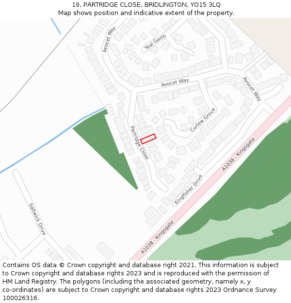 19, PARTRIDGE CLOSE, BRIDLINGTON, YO15 3LQ: Location map and indicative extent of plot