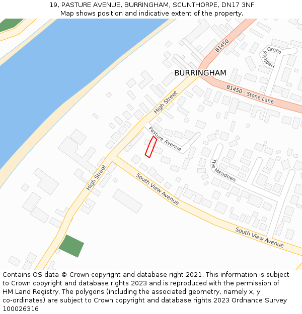 19, PASTURE AVENUE, BURRINGHAM, SCUNTHORPE, DN17 3NF: Location map and indicative extent of plot