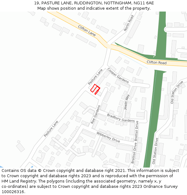 19, PASTURE LANE, RUDDINGTON, NOTTINGHAM, NG11 6AE: Location map and indicative extent of plot