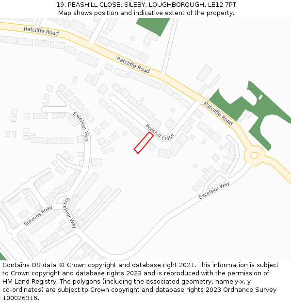 19, PEASHILL CLOSE, SILEBY, LOUGHBOROUGH, LE12 7PT: Location map and indicative extent of plot