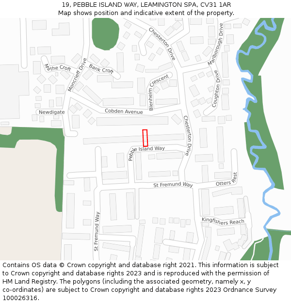 19, PEBBLE ISLAND WAY, LEAMINGTON SPA, CV31 1AR: Location map and indicative extent of plot