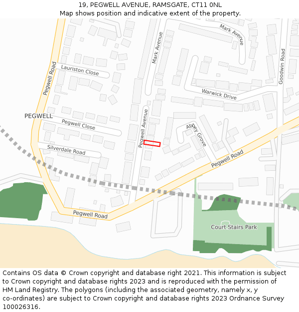 19, PEGWELL AVENUE, RAMSGATE, CT11 0NL: Location map and indicative extent of plot