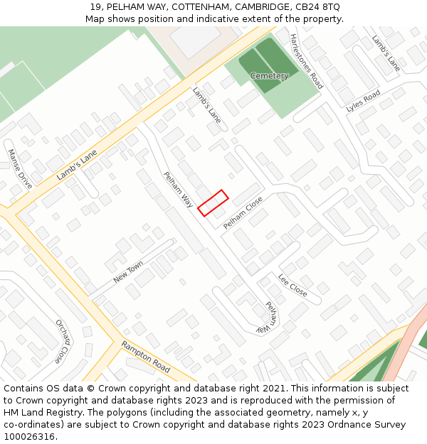 19, PELHAM WAY, COTTENHAM, CAMBRIDGE, CB24 8TQ: Location map and indicative extent of plot