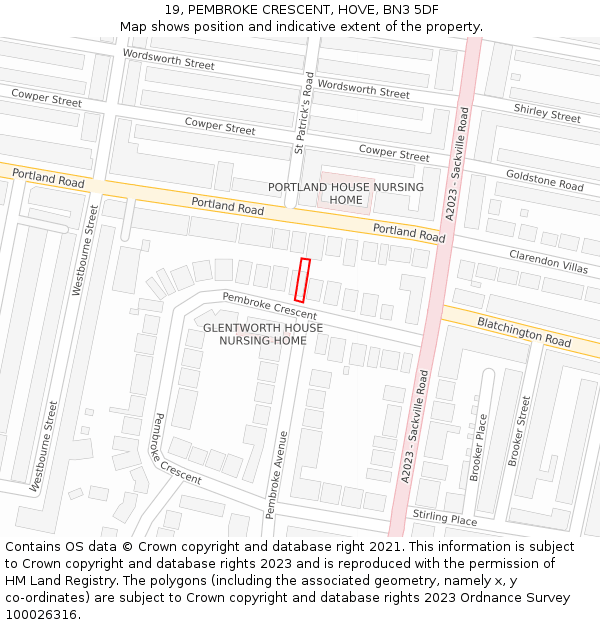 19, PEMBROKE CRESCENT, HOVE, BN3 5DF: Location map and indicative extent of plot