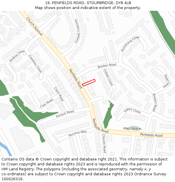 19, PENFIELDS ROAD, STOURBRIDGE, DY8 4LB: Location map and indicative extent of plot