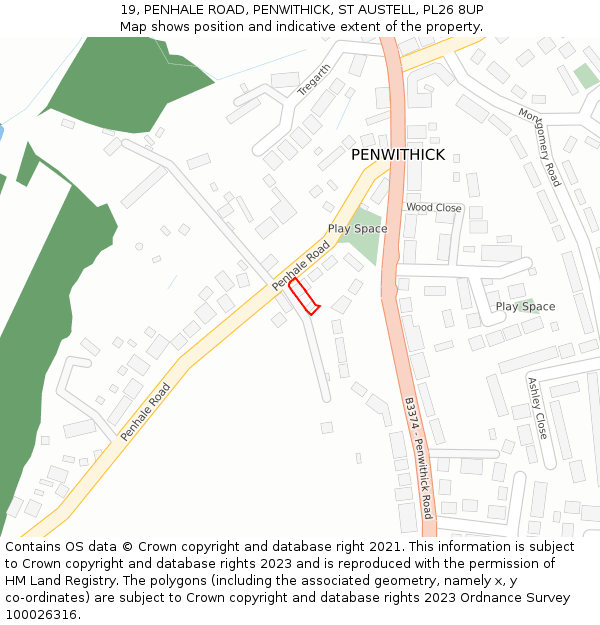 19, PENHALE ROAD, PENWITHICK, ST AUSTELL, PL26 8UP: Location map and indicative extent of plot