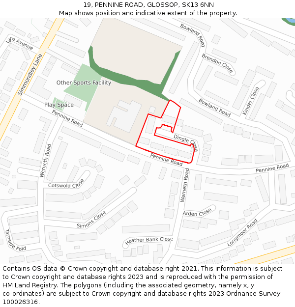 19, PENNINE ROAD, GLOSSOP, SK13 6NN: Location map and indicative extent of plot