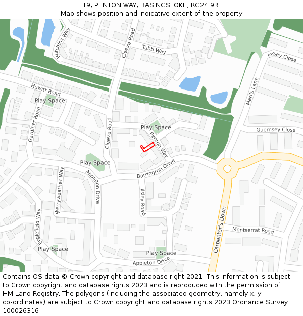 19, PENTON WAY, BASINGSTOKE, RG24 9RT: Location map and indicative extent of plot