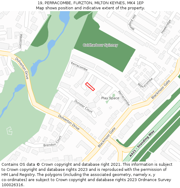 19, PERRACOMBE, FURZTON, MILTON KEYNES, MK4 1EP: Location map and indicative extent of plot