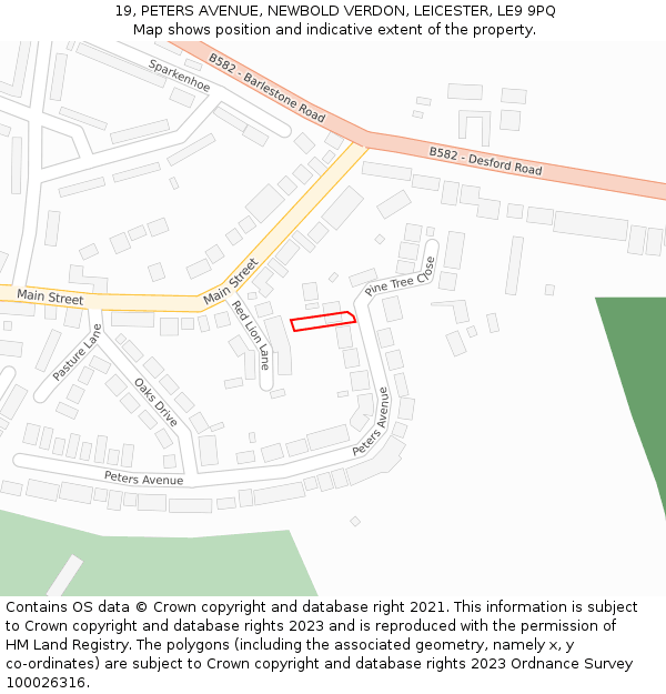 19, PETERS AVENUE, NEWBOLD VERDON, LEICESTER, LE9 9PQ: Location map and indicative extent of plot