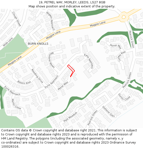 19, PETREL WAY, MORLEY, LEEDS, LS27 8GB: Location map and indicative extent of plot