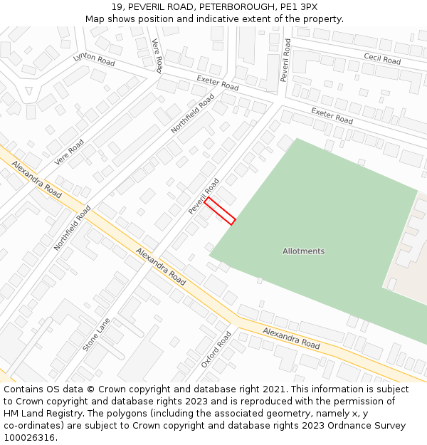 19, PEVERIL ROAD, PETERBOROUGH, PE1 3PX: Location map and indicative extent of plot