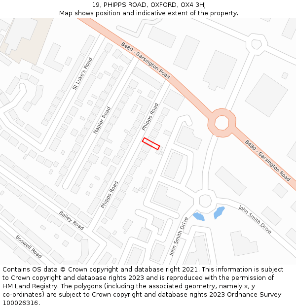 19, PHIPPS ROAD, OXFORD, OX4 3HJ: Location map and indicative extent of plot