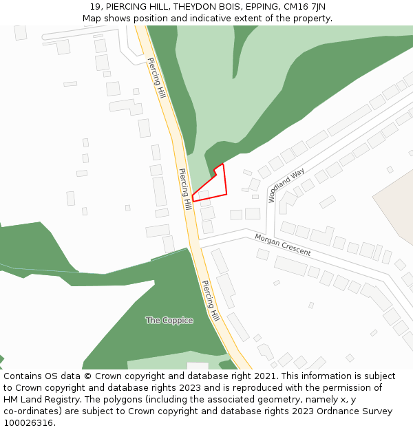 19, PIERCING HILL, THEYDON BOIS, EPPING, CM16 7JN: Location map and indicative extent of plot