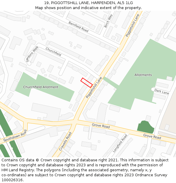 19, PIGGOTTSHILL LANE, HARPENDEN, AL5 1LG: Location map and indicative extent of plot