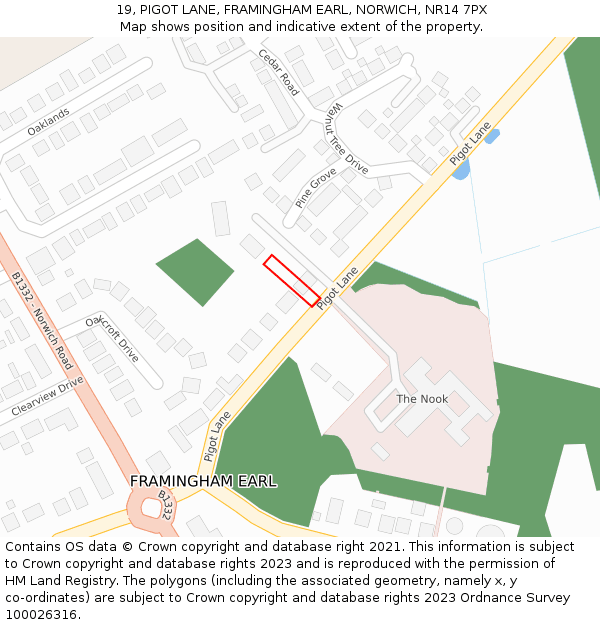 19, PIGOT LANE, FRAMINGHAM EARL, NORWICH, NR14 7PX: Location map and indicative extent of plot