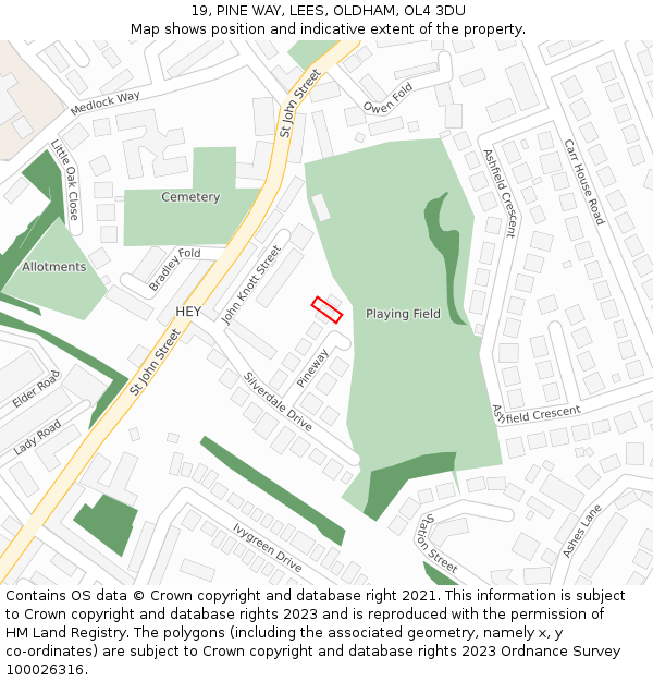 19, PINE WAY, LEES, OLDHAM, OL4 3DU: Location map and indicative extent of plot