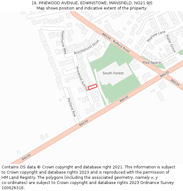 19, PINEWOOD AVENUE, EDWINSTOWE, MANSFIELD, NG21 9JS: Location map and indicative extent of plot