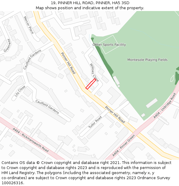 19, PINNER HILL ROAD, PINNER, HA5 3SD: Location map and indicative extent of plot