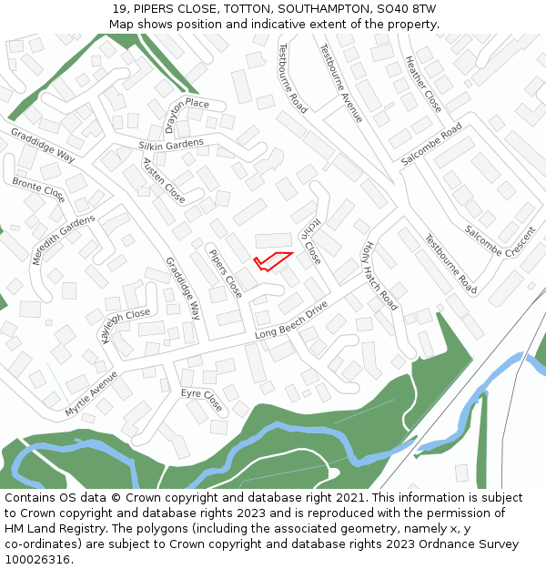 19, PIPERS CLOSE, TOTTON, SOUTHAMPTON, SO40 8TW: Location map and indicative extent of plot