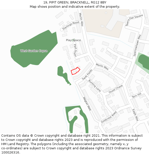 19, PIPIT GREEN, BRACKNELL, RG12 8BY: Location map and indicative extent of plot