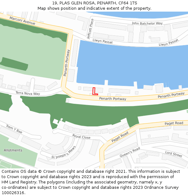 19, PLAS GLEN ROSA, PENARTH, CF64 1TS: Location map and indicative extent of plot