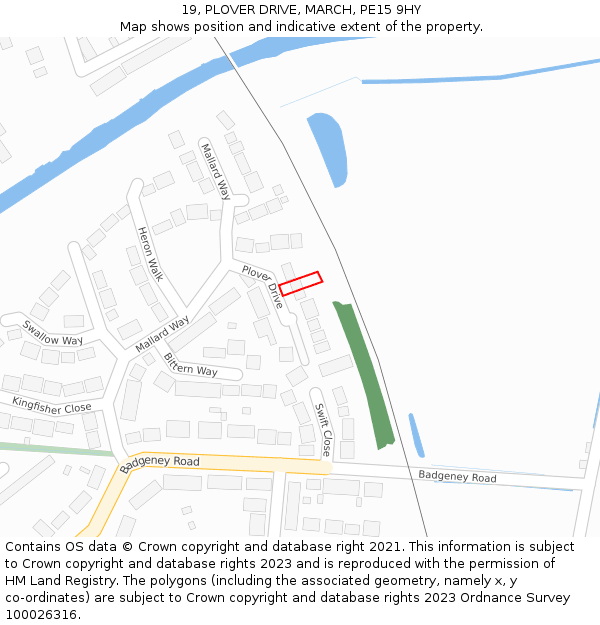 19, PLOVER DRIVE, MARCH, PE15 9HY: Location map and indicative extent of plot