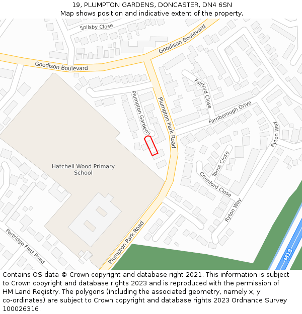 19, PLUMPTON GARDENS, DONCASTER, DN4 6SN: Location map and indicative extent of plot