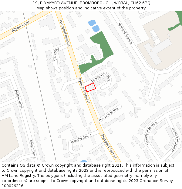 19, PLYMYARD AVENUE, BROMBOROUGH, WIRRAL, CH62 6BQ: Location map and indicative extent of plot