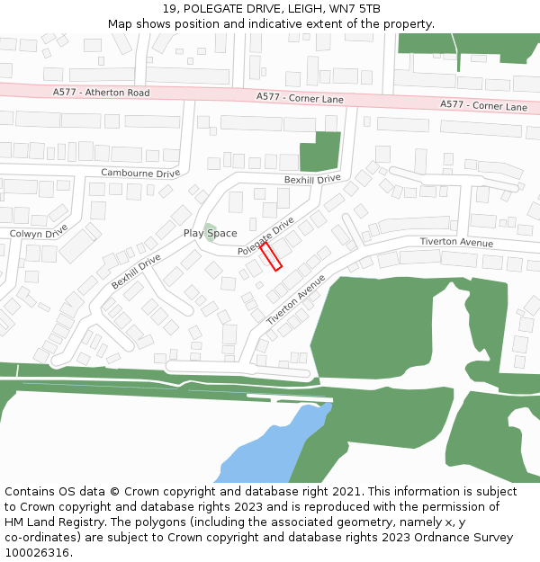 19, POLEGATE DRIVE, LEIGH, WN7 5TB: Location map and indicative extent of plot