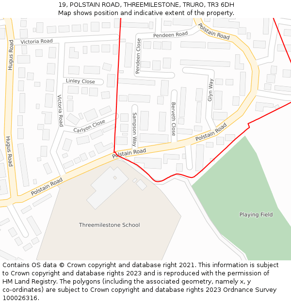 19, POLSTAIN ROAD, THREEMILESTONE, TRURO, TR3 6DH: Location map and indicative extent of plot