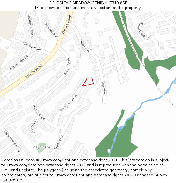 19, POLTAIR MEADOW, PENRYN, TR10 8SF: Location map and indicative extent of plot