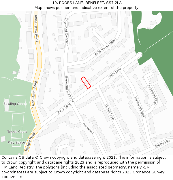 19, POORS LANE, BENFLEET, SS7 2LA: Location map and indicative extent of plot