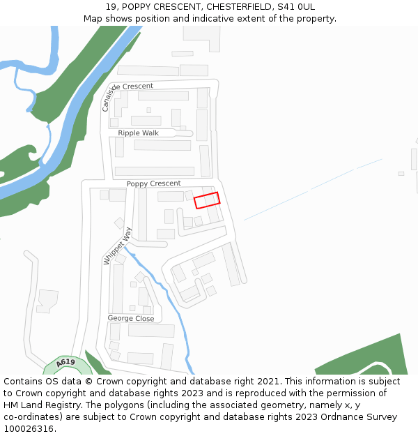 19, POPPY CRESCENT, CHESTERFIELD, S41 0UL: Location map and indicative extent of plot