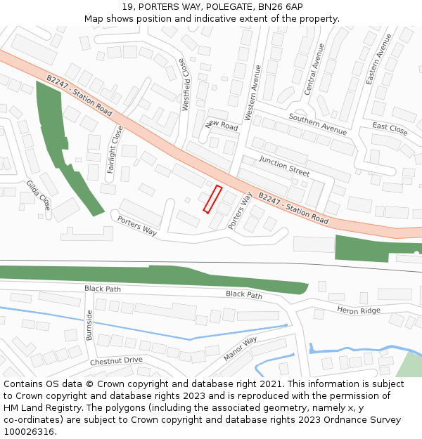 19, PORTERS WAY, POLEGATE, BN26 6AP: Location map and indicative extent of plot