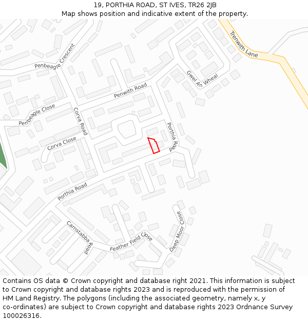 19, PORTHIA ROAD, ST IVES, TR26 2JB: Location map and indicative extent of plot