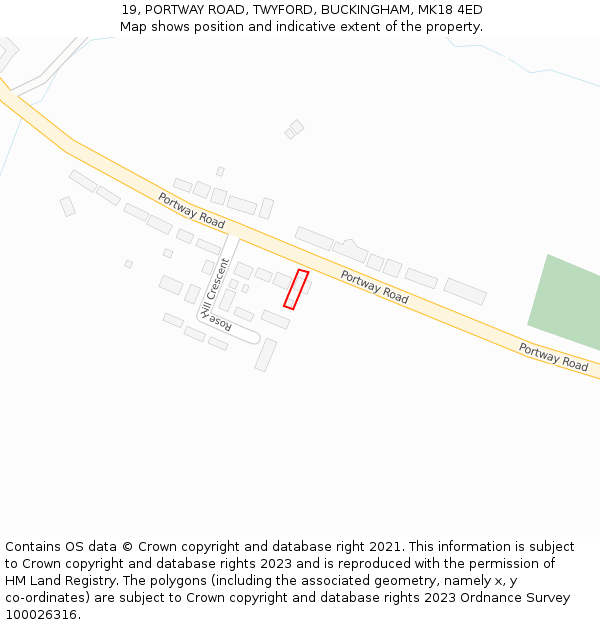 19, PORTWAY ROAD, TWYFORD, BUCKINGHAM, MK18 4ED: Location map and indicative extent of plot