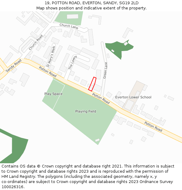 19, POTTON ROAD, EVERTON, SANDY, SG19 2LD: Location map and indicative extent of plot