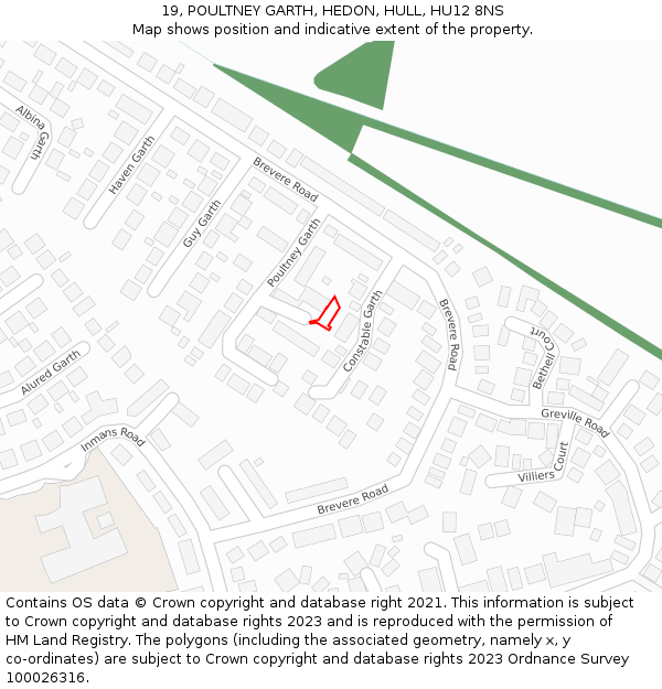 19, POULTNEY GARTH, HEDON, HULL, HU12 8NS: Location map and indicative extent of plot