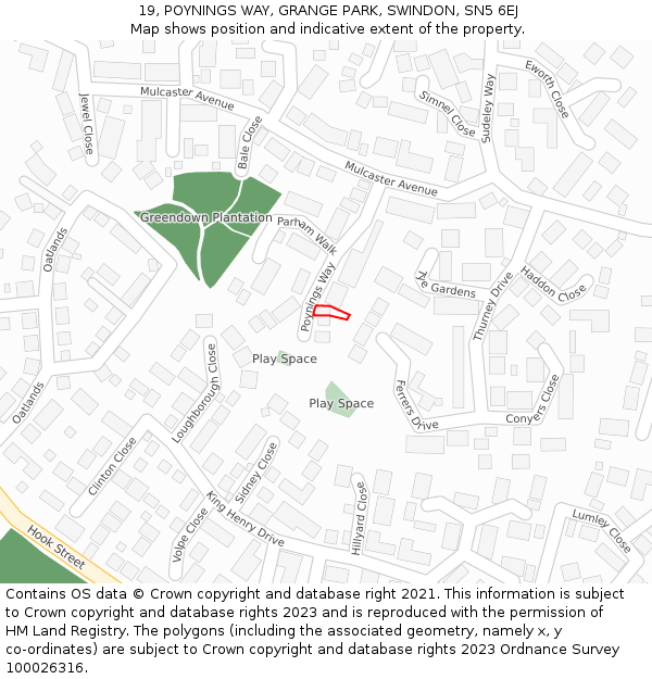 19, POYNINGS WAY, GRANGE PARK, SWINDON, SN5 6EJ: Location map and indicative extent of plot