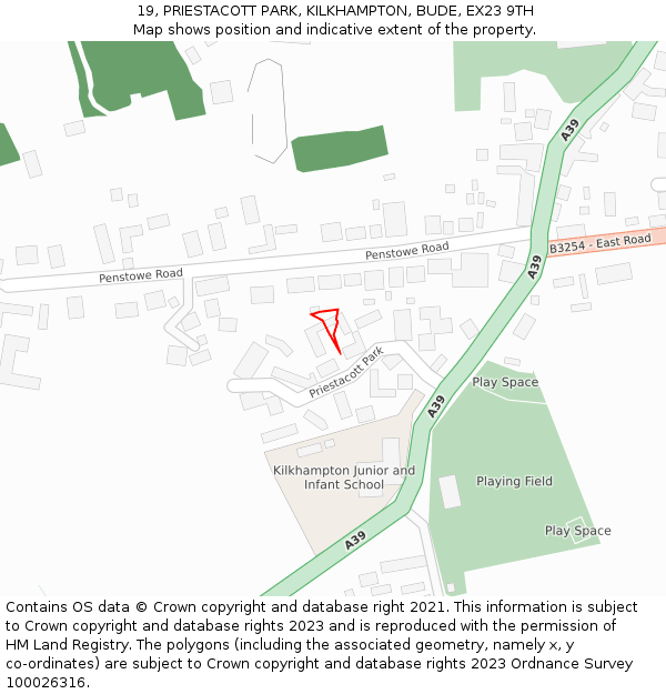 19, PRIESTACOTT PARK, KILKHAMPTON, BUDE, EX23 9TH: Location map and indicative extent of plot