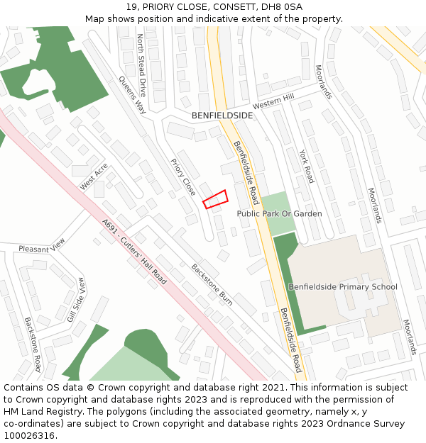 19, PRIORY CLOSE, CONSETT, DH8 0SA: Location map and indicative extent of plot