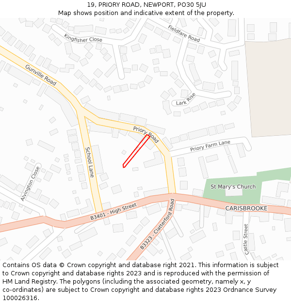 19, PRIORY ROAD, NEWPORT, PO30 5JU: Location map and indicative extent of plot