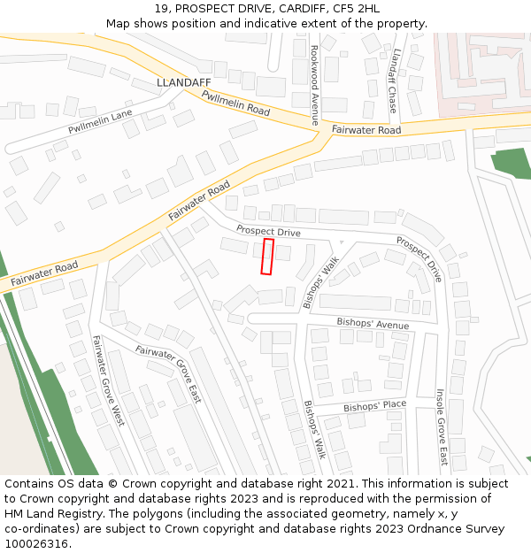 19, PROSPECT DRIVE, CARDIFF, CF5 2HL: Location map and indicative extent of plot