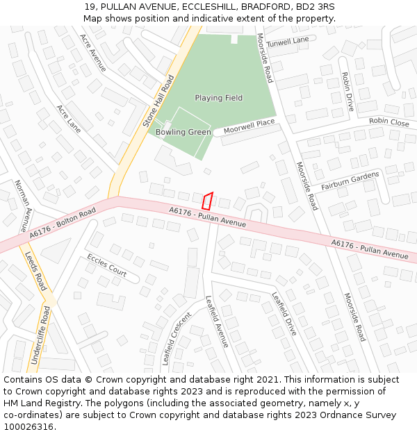 19, PULLAN AVENUE, ECCLESHILL, BRADFORD, BD2 3RS: Location map and indicative extent of plot