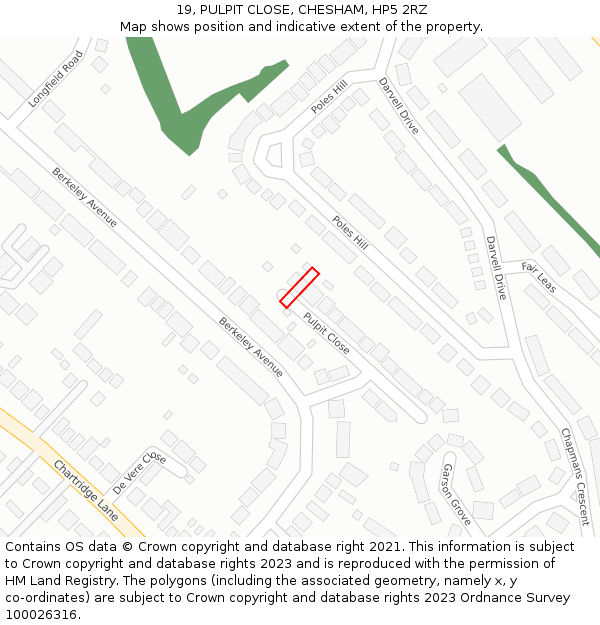 19, PULPIT CLOSE, CHESHAM, HP5 2RZ: Location map and indicative extent of plot