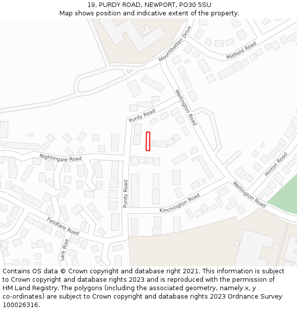 19, PURDY ROAD, NEWPORT, PO30 5SU: Location map and indicative extent of plot