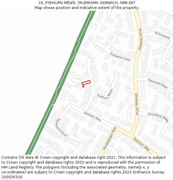 19, PYEHURN MEWS, TAVERHAM, NORWICH, NR8 6XT: Location map and indicative extent of plot